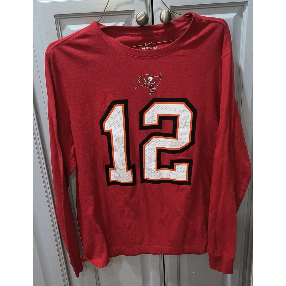 Nike Tom Brady Tampa Bay Buccaneers Red Long Sleeve Shirt Mens Large 12 NFL